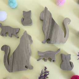 Wooden Cat Family Play Set, Handmade Animal Figures, Natural Walnut Wood Toy For Toddlers, Nursery Decor, Waldorf Inspired Open-Ended - thumbnail 4