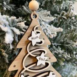 Personalised Family Name Christmas Tree Ornament, Custom 3 Layer Wooden Decoration, Hanging Decorations, Gifts - thumbnail 4