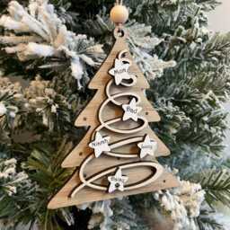 Personalised Family Name Christmas Tree Ornament, Custom 3 Layer Wooden Decoration, Hanging Decorations, Gifts - thumbnail 2