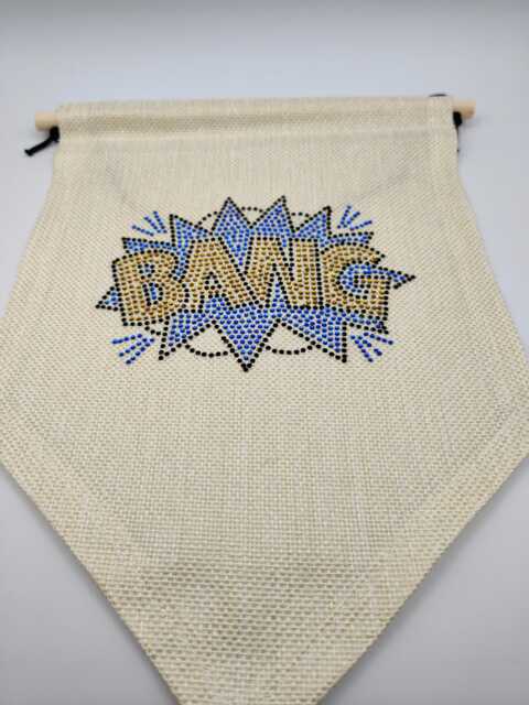 Rhinestone Bang, Pop Art, Cartoon Style, Hanging Banner Flag, Linen Wall Stocking Filler, Room Welsh Decor, Kid's Children's Decor - image 1
