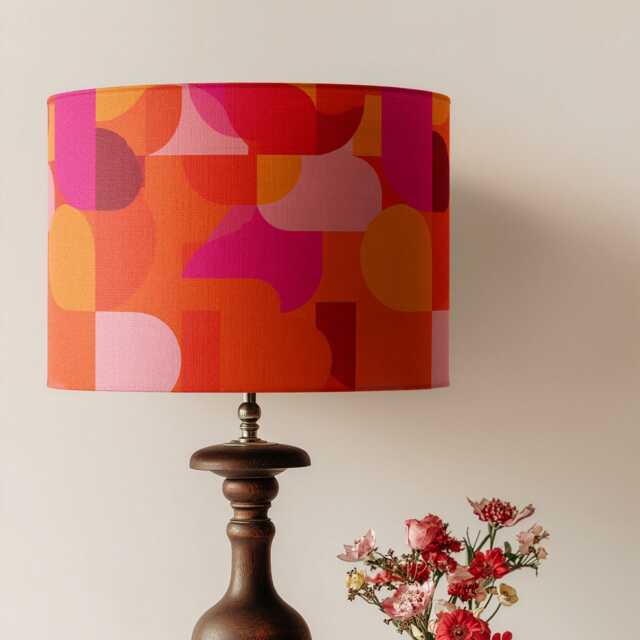 Lampshade Pink Orange Abstract Bright Mid Century Print Velvet - Drum Lamp Shade 25cm 30cm 35cm 40cm 45cm Table Lamp Ceiling Pendant - image 1