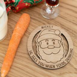 Oak, Cherry Or Walnut - Personalised Santa Drinks Coaster/Mat Wood Engraved Christmas Xmas Decoration For Wine Gin Vodka Lovers - thumbnail 2