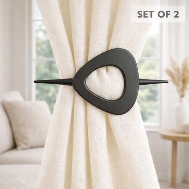 Triangle Curtain Tiebacks - Set Of 2 Matte Black Gold Nickel Modern Metallic Holdbacks Minimal Window Decor - image 1