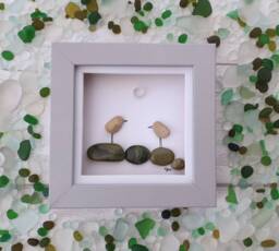 Pebble Art Love Birds, Unique Birthday Framed Gift, Valentines Day Gift For Her, Beach Scene Wall Art. Made To Order - thumbnail 1