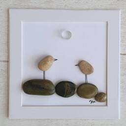 Pebble Art Love Birds, Unique Birthday Framed Gift, Valentines Day Gift For Her, Beach Scene Wall Art. Made To Order - thumbnail 3