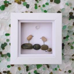 Pebble Art Love Birds, Unique Birthday Framed Gift, Valentines Day Gift For Her, Beach Scene Wall Art. Made To Order - thumbnail 4