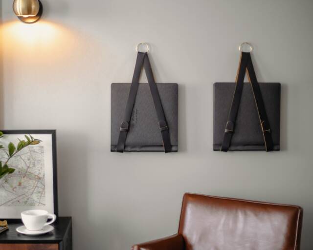 Leather Hanging Magazine Holder With Gold Accent, Wall Decor, Beside The Bed Alternative, Black, Made in The Us - image 1