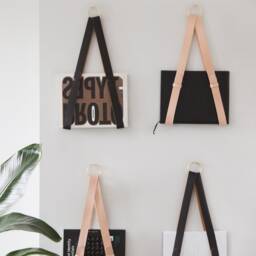 Leather Hanging Magazine Holder With Gold Accent, Wall Decor, Beside The Bed Alternative, Black, Made in The Us - thumbnail 2