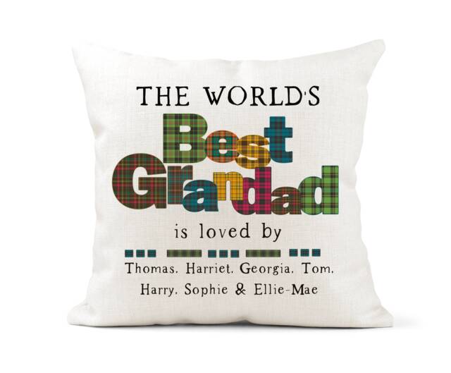 Personalised Grandad Cushion The World's Best Grandad Tartan Check Lettering Gingham, Father's Day, 60Th 70Th 80Th Birthday - image 1
