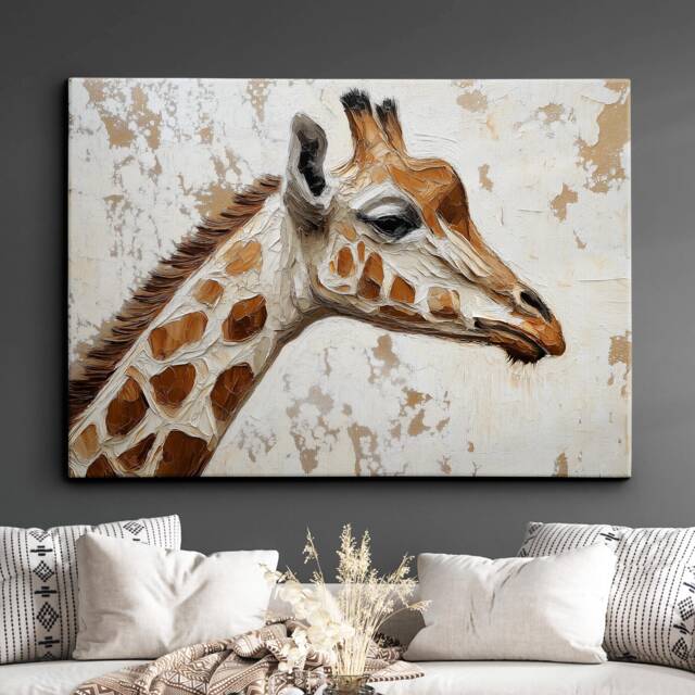 Minimalist Iconic Giraffe Abstract Oil Painting Style Wall Art, Framed Canvas Poster Print, Home Kitchen Office Room Decor, Gifts - image 1