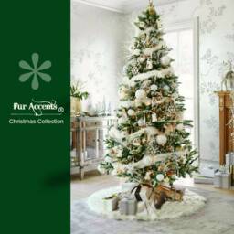 Shaggy White Faux Fur Sheepskin, Round, Christmas Tree Skirt, Accent Throw Rug, Plush Shag, White Christmas Collection, Handmade, Usa - thumbnail 3