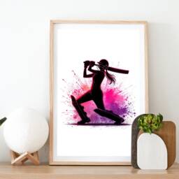 Girls Cricket Art Print - Set Of 3 Poster Prints - Pink Watercolour Wall Gift For Lover Women Sport Artwork - thumbnail 2