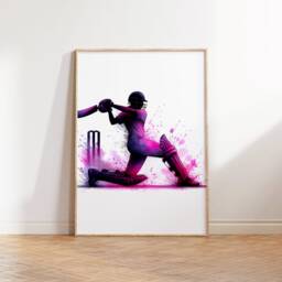 Girls Cricket Art Print - Set Of 3 Poster Prints - Pink Watercolour Wall Gift For Lover Women Sport Artwork - thumbnail 3