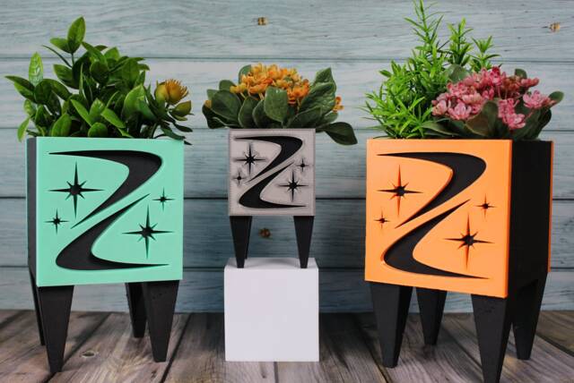 Space Age Retro Box Planter Cactus Succulent Mid Century Modern D??cor - Indoor Plants Home 1960S Art Deco Office Mcm Atomic - image 1