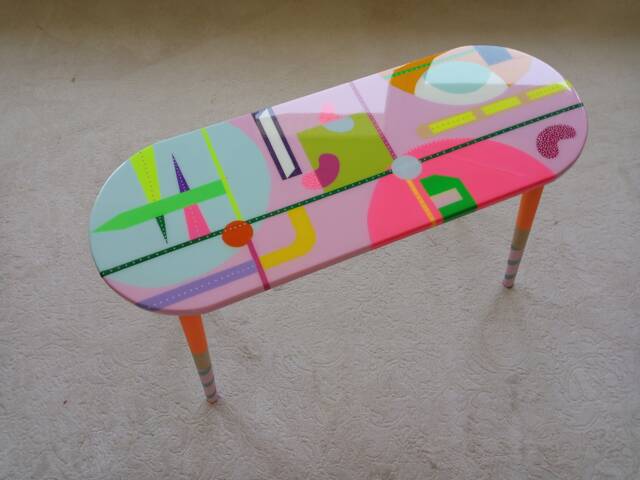 Oval Pink Resin Art Furniture, Colorful Epoxy Side Coffee Table - image 1