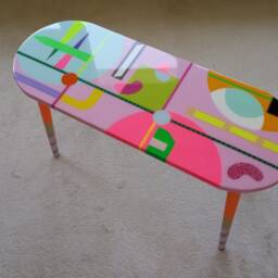 Oval Pink Resin Art Furniture, Colorful Epoxy Side Coffee Table - thumbnail 3