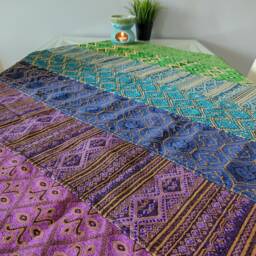 Handmade Patchwork Tapestry Hippie Altar Decor With Golden Accents - thumbnail 3
