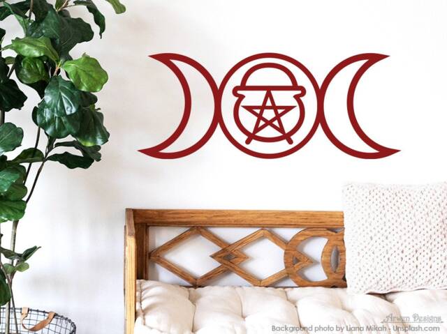 Witch Cauldron Wall Art, Triple Goddess Decal, Moon, Pagan Wiccan Sticker - image 1