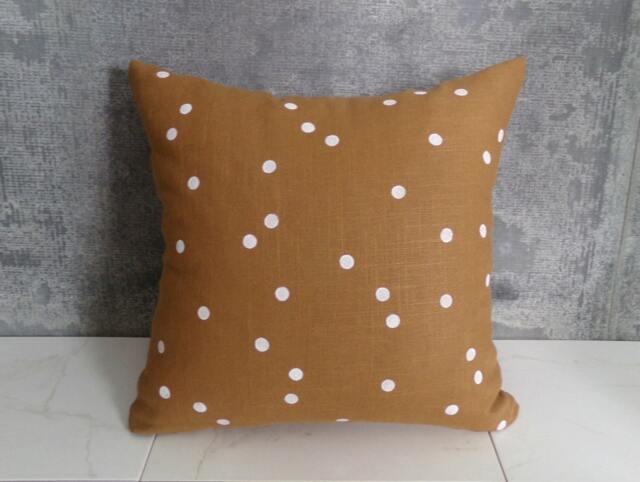 Camel Linen Pillow Cover With White Dots /Neutral Simple Sienna Brown Minimalist Decor Bedding Accent Decorative Throw Cushion Block Printed - image 1