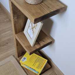 Bespoke Rustic Solid Wood Sofa Side E Shape Table - Narrow End With Storage Shelf Handmade Slim For Small Living Rooms - thumbnail 4