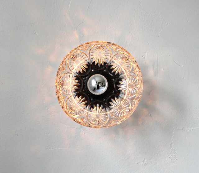 Pressed Glass Flush Mount Wall Sconce Lamp/Ceiling Lighting Fixture, Upcycled Vintage Clear Bowl Shade, Wire in Or Plug In, Bulb Included - image 1