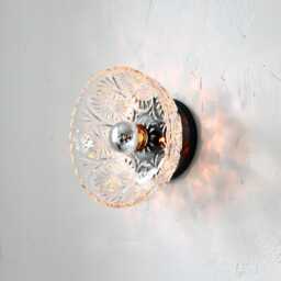 Pressed Glass Flush Mount Wall Sconce Lamp/Ceiling Lighting Fixture, Upcycled Vintage Clear Bowl Shade, Wire in Or Plug In, Bulb Included - thumbnail 2