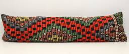 Handmade Kilim Lumbar Pillow Cover, King Size 12x48, Vintage Turkish Wool - thumbnail 1