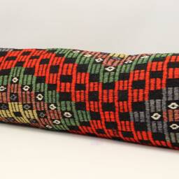 Handmade Kilim Lumbar Pillow Cover, King Size 12x48, Vintage Turkish Wool - thumbnail 3