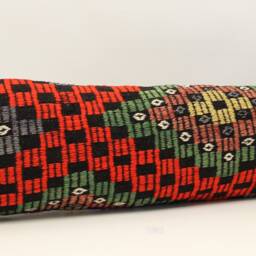 Handmade Kilim Lumbar Pillow Cover, King Size 12x48, Vintage Turkish Wool - thumbnail 2