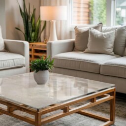 Marble Imitation Glass Table Top, Creamy Scandinavian-style Protective Top For Tables - thumbnail 3