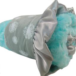 Personalized Robin's Egg Blue With Silver Gray Dandelion Minky Baby Blanket, Saltwater Rose Swirl & Dandelion Print, in Three Sizes - thumbnail 2