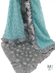 Personalized Robin's Egg Blue With Silver Gray Dandelion Minky Baby Blanket, Saltwater Rose Swirl & Dandelion Print, in Three Sizes - thumbnail 1