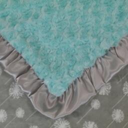 Personalized Robin's Egg Blue With Silver Gray Dandelion Minky Baby Blanket, Saltwater Rose Swirl & Dandelion Print, in Three Sizes - thumbnail 3