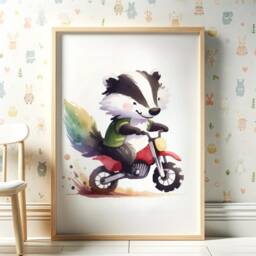 Woodland Animal Nursery Posters - Set Of 3 Kids Prints - Motorbike Wall Art Animals Boys Room Dirt Bike Playroom Decor Baby Boy Gifts - thumbnail 3