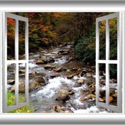 Rocky Mountain Stream 3D Window Frame Wall Mural Water Scene Sticker Art Gj401 - thumbnail 2