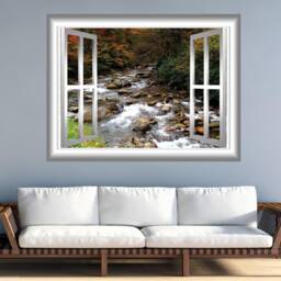 Rocky Mountain Stream 3D Window Frame Wall Mural Water Scene Sticker Art Gj401 - thumbnail 1