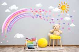 Pastel Watercolour Rainbow Hearts & Sun Wall Stickers Nursery D??cor Decal