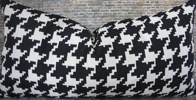 Designer Pillow Cover, 12 X 16 Lumbar, Houndstooth Jacquard, Black - image 1