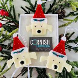 Cute Dog Fused Glass Christmas Decoration - Fused Glass Ornament, Dog Decoration, Santa Hat Cornish - thumbnail 3