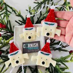 Cute Dog Fused Glass Christmas Decoration - Fused Glass Ornament, Dog Decoration, Santa Hat Cornish - thumbnail 2