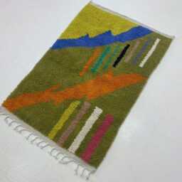 Handmade Moroccan Green Wool Rug Authentic Berber Design - thumbnail 3