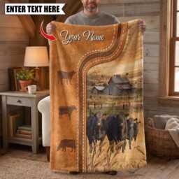 Personalized Name Black Angus Farming Life Pattern Blanket, Custom Farm Bedroom Decor Gift - thumbnail 2
