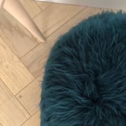 Teal Green Sheepskin Pouffe, Foot Rest, Floor Cushion, Genuine Soft & Cosy Green Blue Teal, Living Room, Chair, Home - thumbnail 3