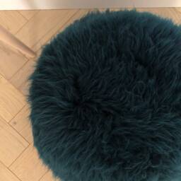 Teal Green Sheepskin Pouffe, Foot Rest, Floor Cushion, Genuine Soft & Cosy Green Blue Teal, Living Room, Chair, Home - thumbnail 2