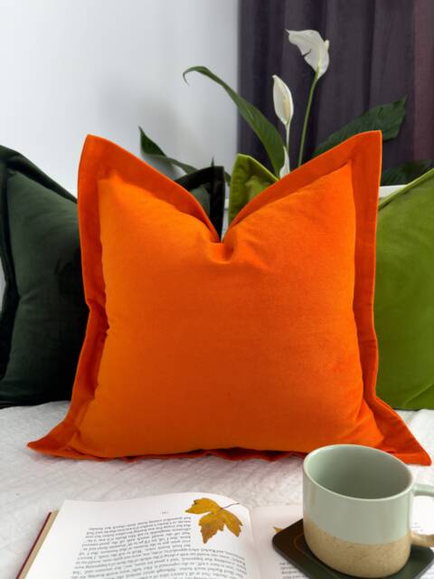 Velvet Orange Cushion Cover Oxford Style Flanged Pillow Covers 42 Colour Choices - image 1