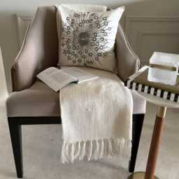 Ivory Art Silk, Sequin & Bead Embroidered Abstract Pattern, Modern Throw Pillow Cover/Euro Sham - Silver Moons - thumbnail 3