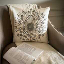 Ivory Art Silk, Sequin & Bead Embroidered Abstract Pattern, Modern Throw Pillow Cover/Euro Sham - Silver Moons - thumbnail 2