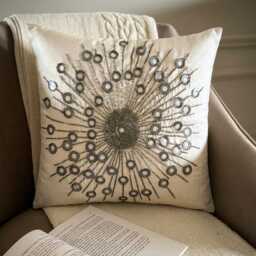 Ivory Art Silk, Sequin & Bead Embroidered Abstract Pattern, Modern Throw Pillow Cover/Euro Sham - Silver Moons