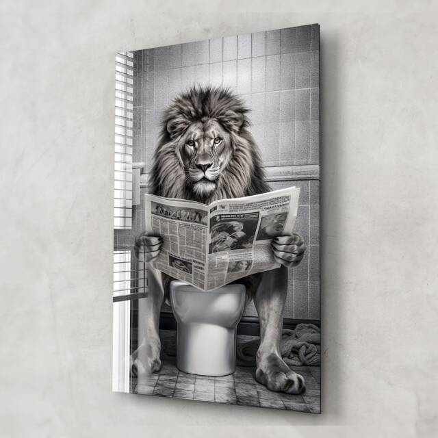 Tempered Glass Wall Art-Wall DecorGlass Printing-Large Hangings-Wild Animal Art - Toilet Lion Art - image 1