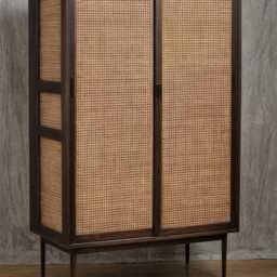 Solid Wood Wardrobe With Rattan, Rattan Walnut Wardrobe, Modern 2-Door Wooden Solid 2 Doors, Nordic Style - thumbnail 3